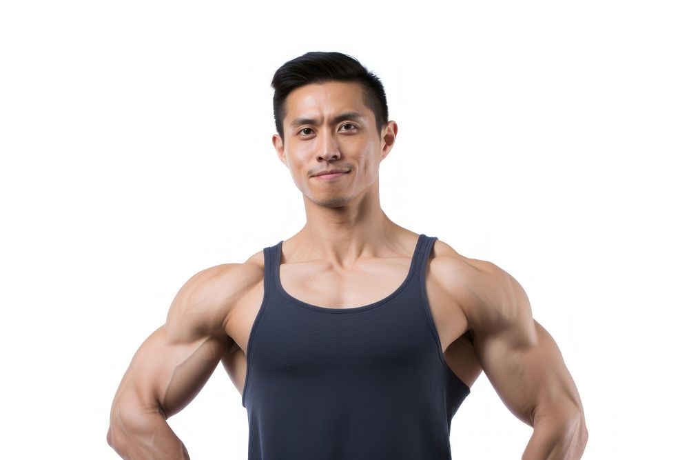 Muscles Taiwanese man adult white background determination. AI generated Image by rawpixel.