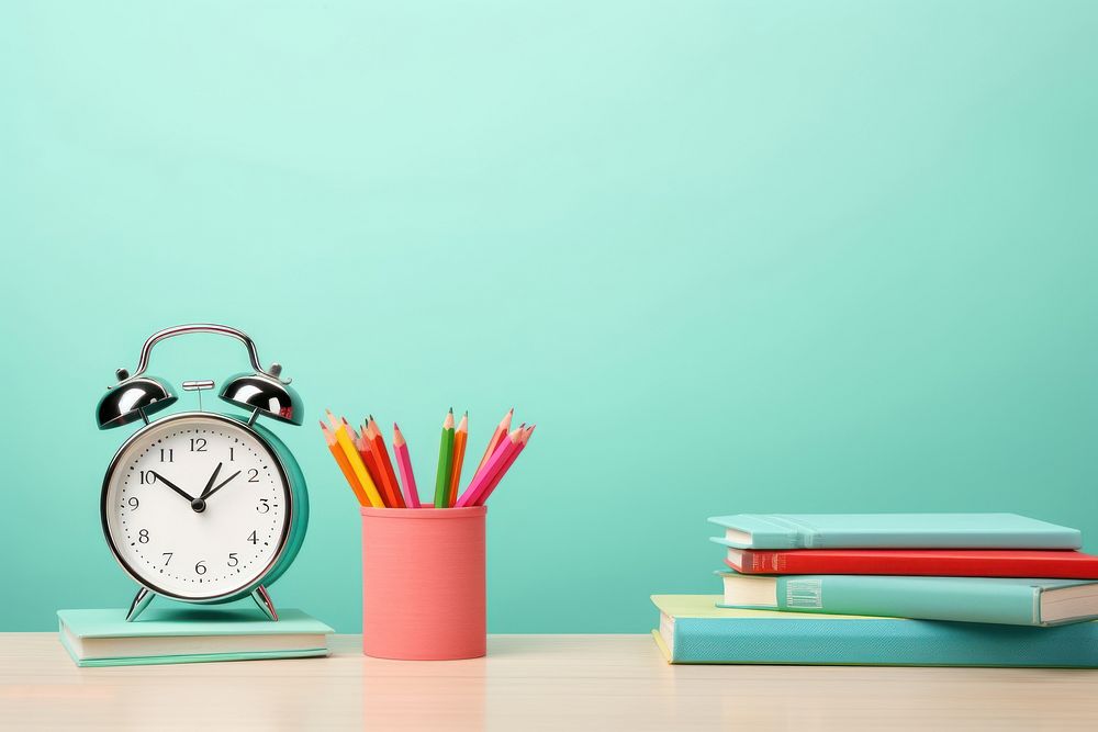 School supplies publication clock table. AI generated Image by rawpixel.