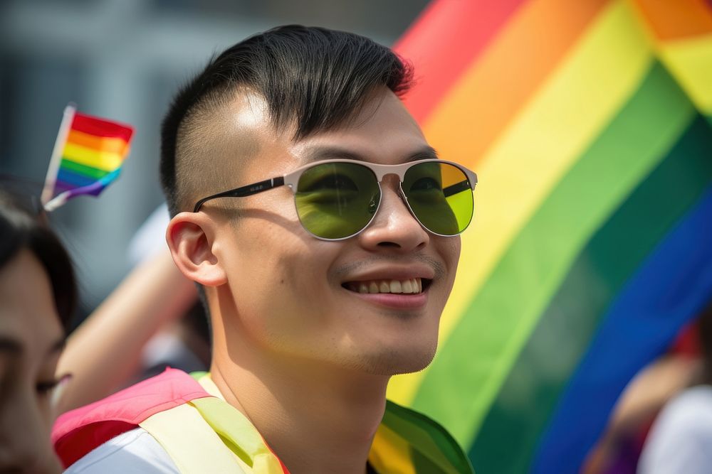 Taiwanese male sunglasses portrait parade. AI generated Image by rawpixel.