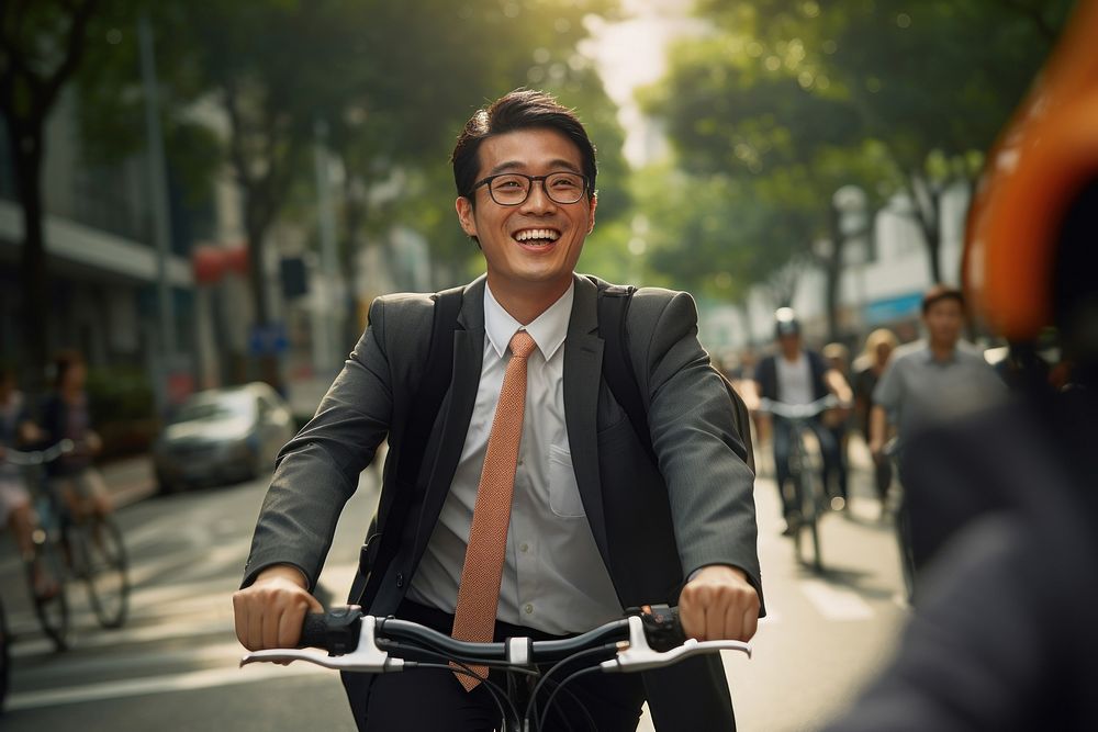 Taiwanese office worker bicycling photography portrait bicycle. AI generated Image by rawpixel.