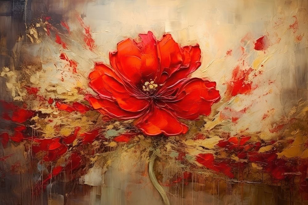 Red flower painting plant backgrounds. AI generated Image by rawpixel.