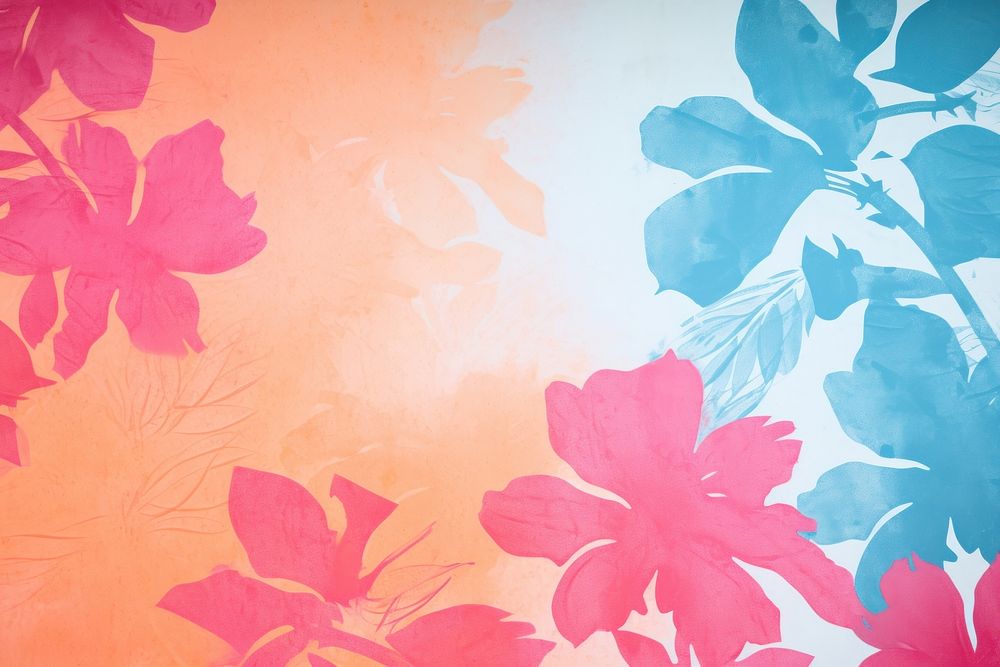 Silkscreen on paper of a flower background on The bottom of the picture backgrounds wallpaper graphics. AI generated Image…