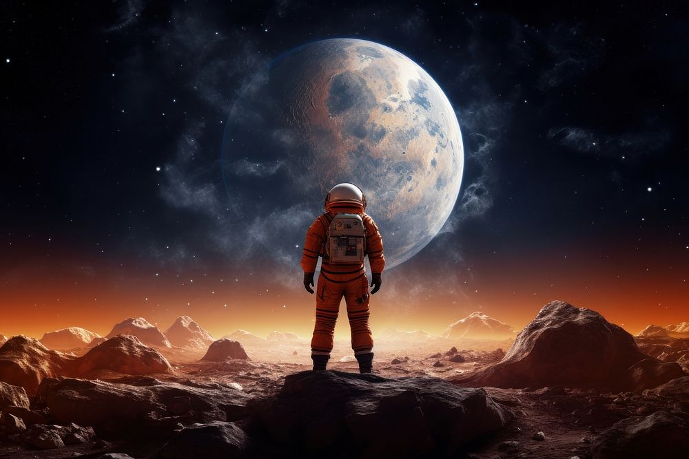 Moon astronomy astronaut outdoors. 
