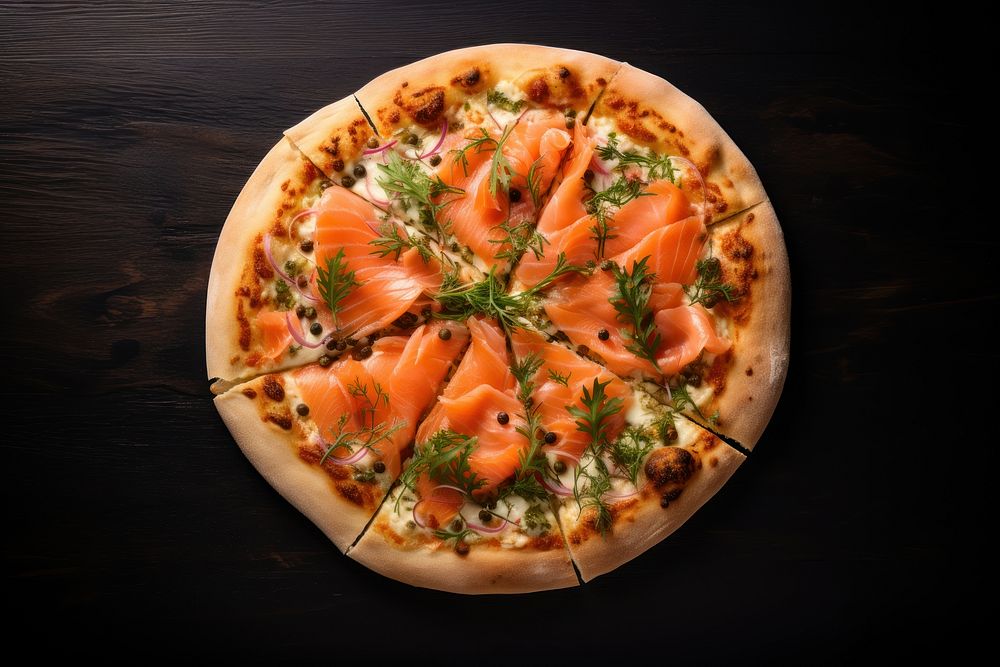 Smoked salmon pizza food mozzarella vegetable. AI generated Image by rawpixel.
