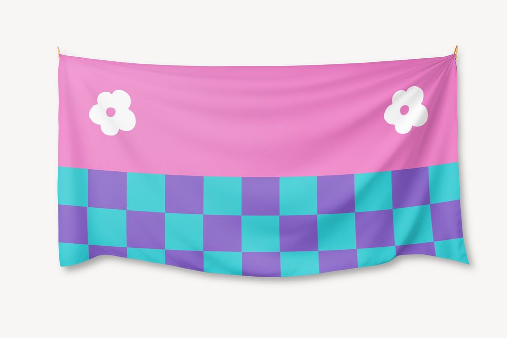 Pink & checkered blue tapestry banner