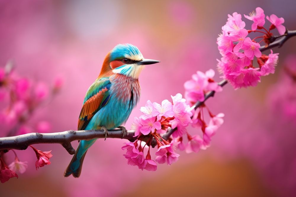 Colorful wild bird on a trees flower wildlife outdoors