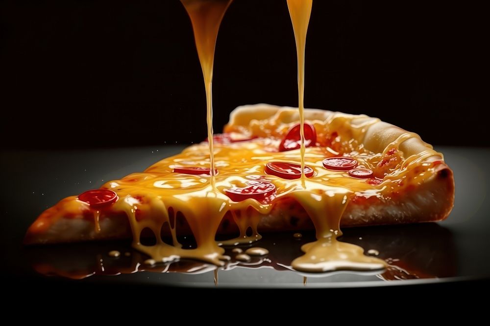 Close up pizza with a melting cheese food breakfast pepperoni. AI generated Image by rawpixel.