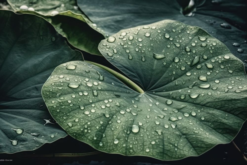 Close up wet lotus leaves plant petal leaf. AI generated Image by rawpixel.