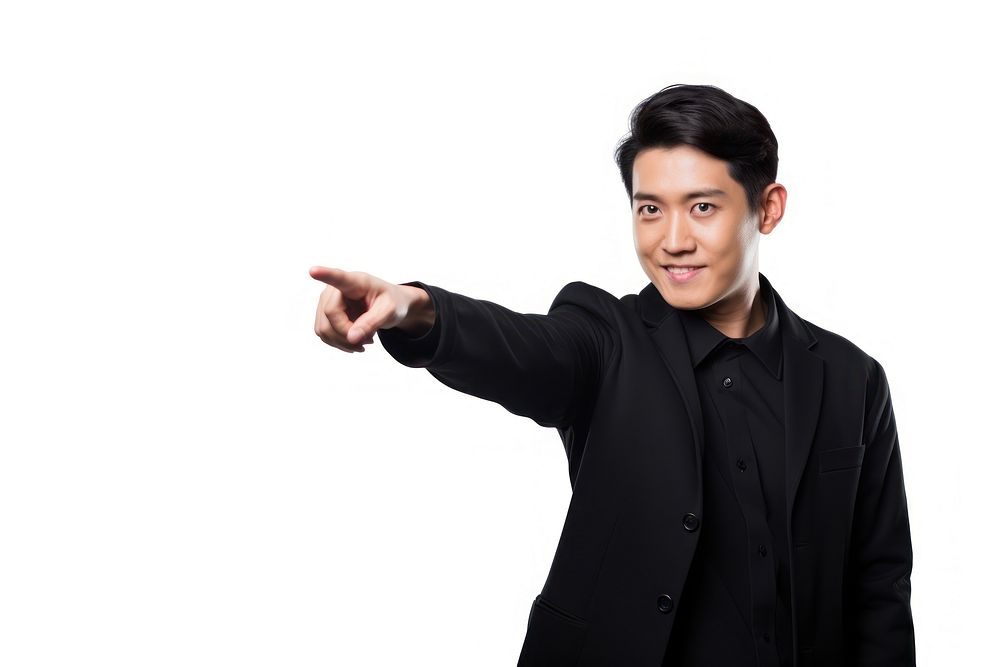 Asian man is pointing hand portrait holding. AI generated Image by rawpixel.