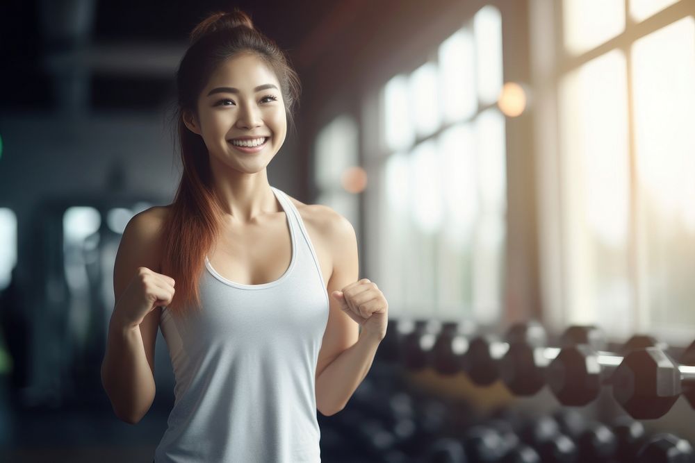 Training smile dumbbell adult. AI generated Image by rawpixel.