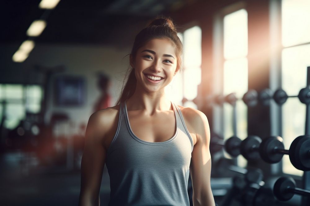Training smile gym dumbbell. AI generated Image by rawpixel.