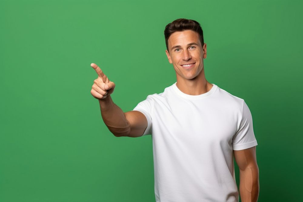Handsome caucasian holding finger smile. AI generated Image by rawpixel.