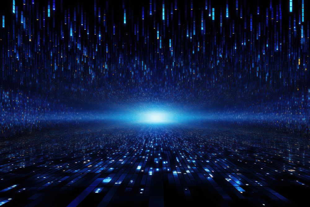 Blue stream of computer lights backgrounds futuristic night