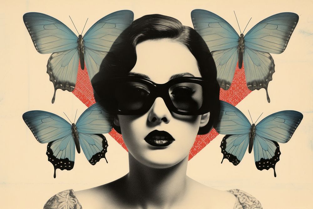 Butterfly sunglasses portrait drawing