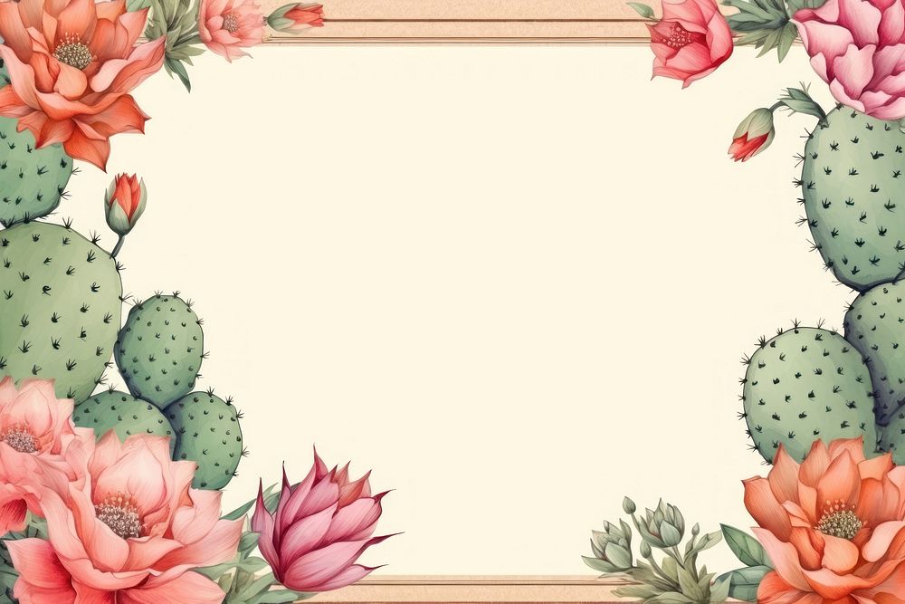 Cactus with flower backgrounds pattern plant. AI generated Image by rawpixel.