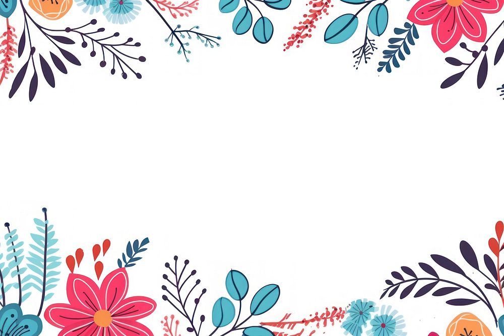 Colorful simple flower and leaves bold line doodle backgrounds pattern creativity. AI generated Image by rawpixel.