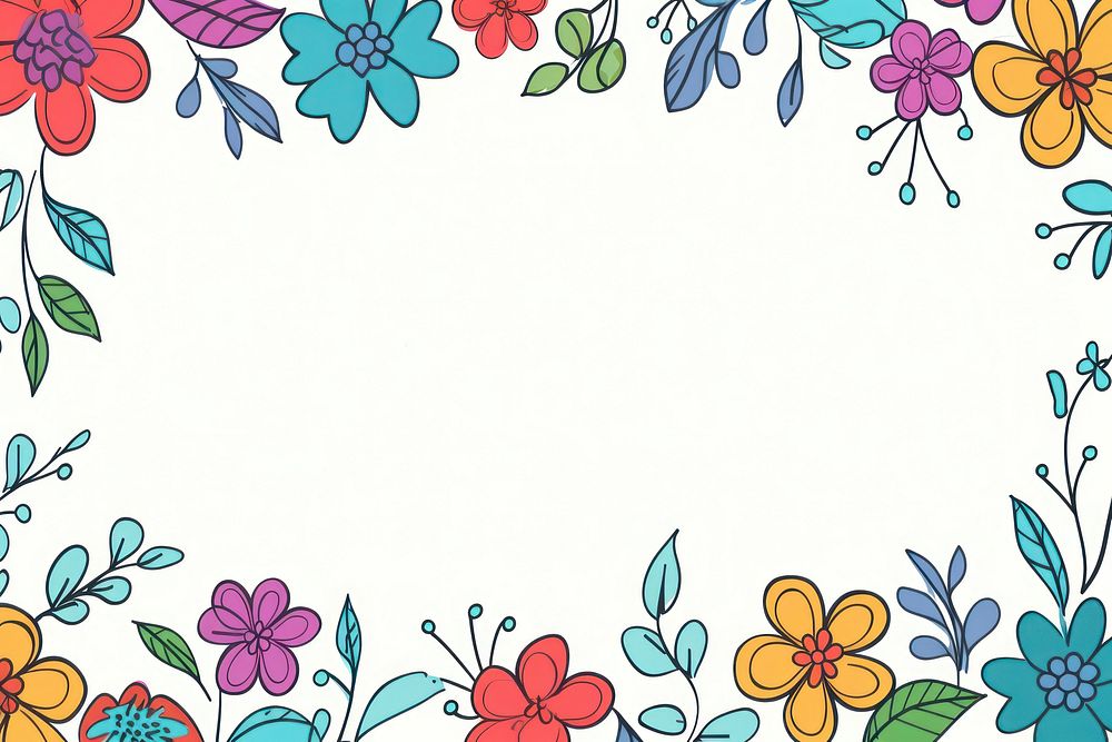 Colorful simple flower and leaves bold line doodle backgrounds pattern paper. AI generated Image by rawpixel.