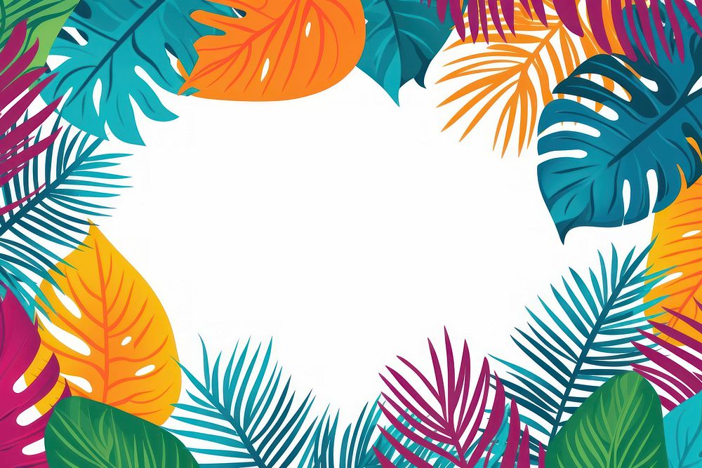Colorful simple tropica leaves bold line doodle backgrounds outdoors tropics. AI generated Image by rawpixel.
