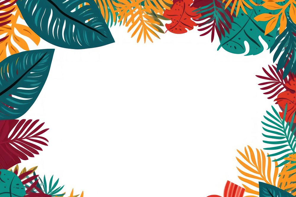 Colorful simple tropica leaves bold line doodle backgrounds tropics pattern. AI generated Image by rawpixel.