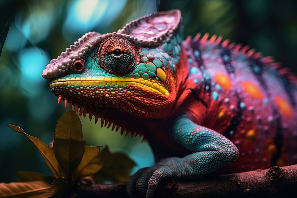 Colorful Chameleon chameleon reptile animal. AI generated Image by rawpixel.