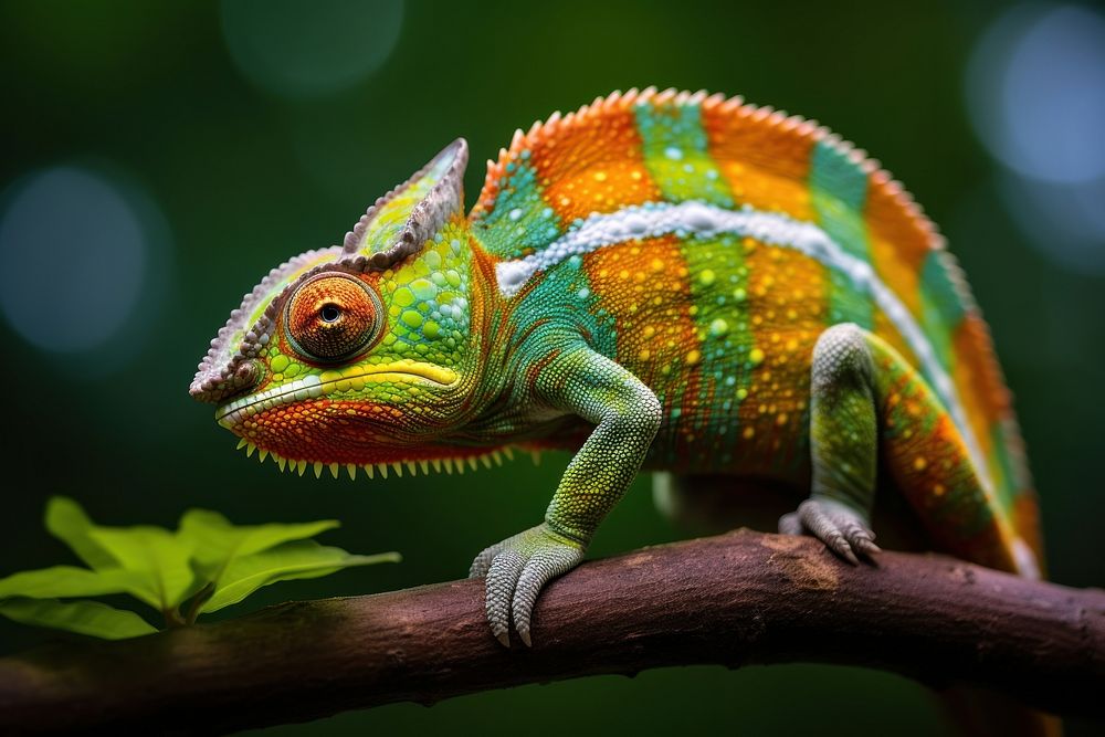 Colorful Chameleon chameleon reptile animal. AI generated Image by rawpixel.