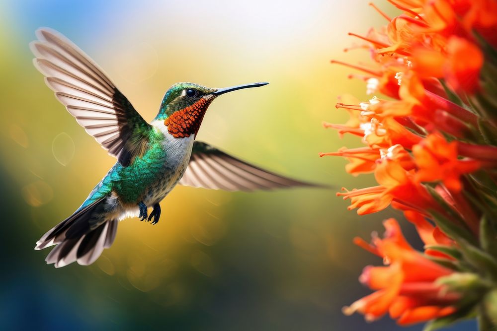 Humming bird animal hummingbird flower. AI generated Image by rawpixel.