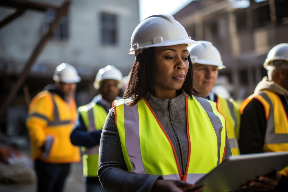 African American women Architect hardhat helmet worker