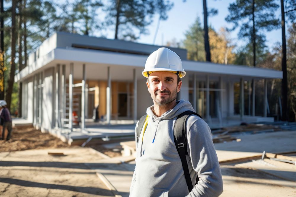Architect wearing hard hat architecture building standing. AI generated Image by rawpixel.