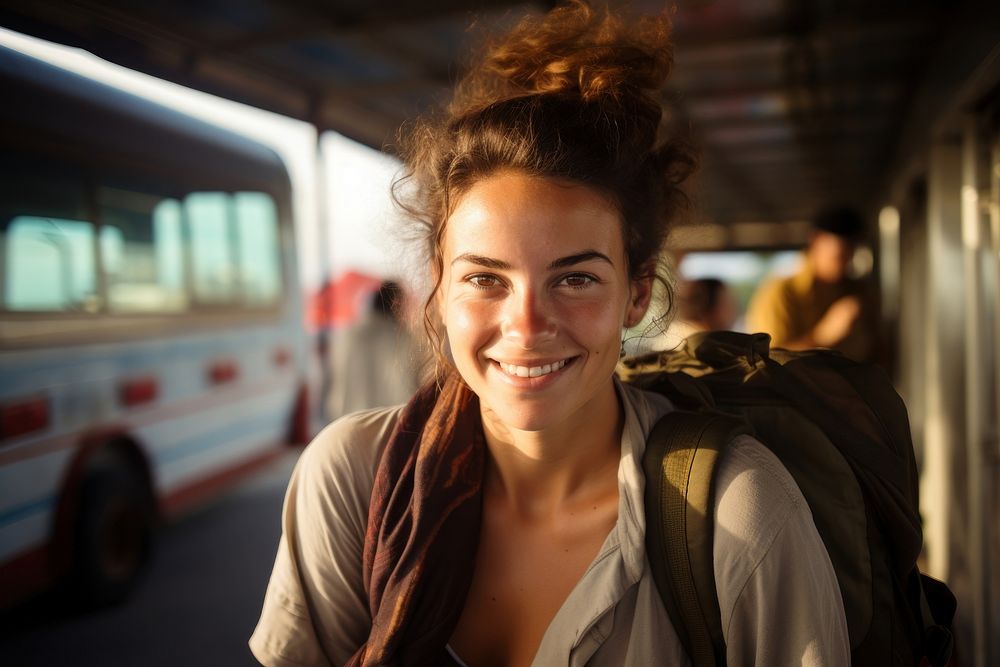 Brazilian women backpacker photography portrait vehicle. AI generated Image by rawpixel.