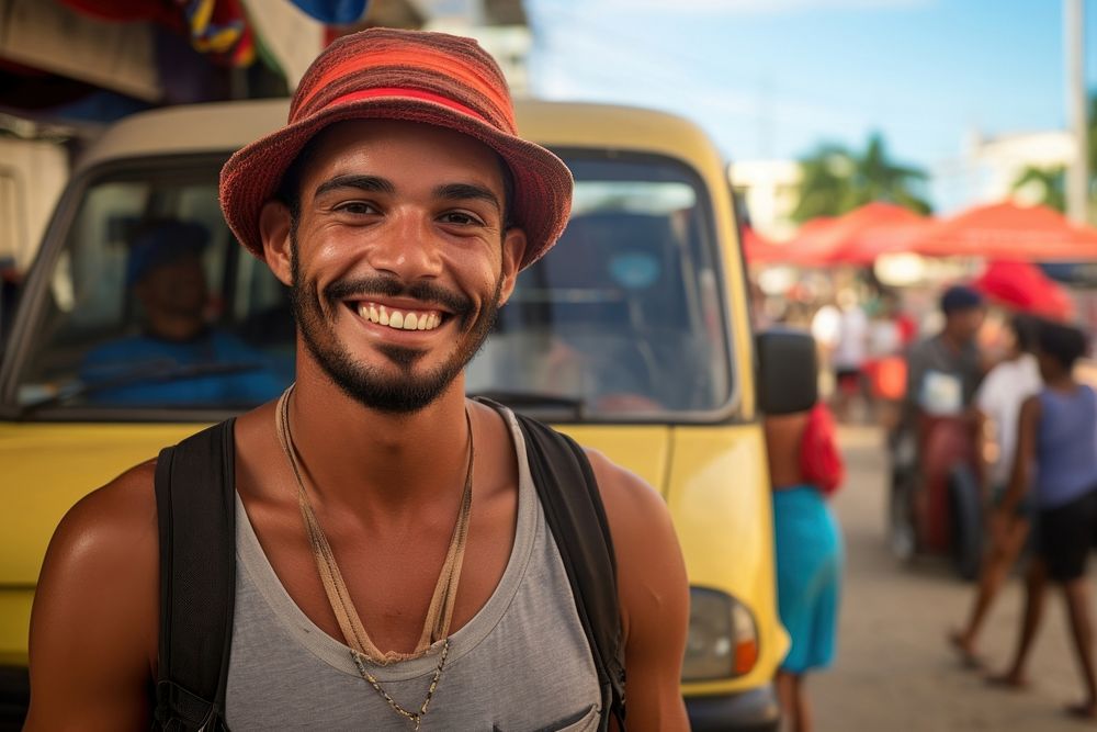 Brazilian man backpacker photography portrait vehicle. AI generated Image by rawpixel.