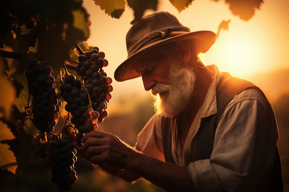 Farmer harvesting grapes on the trees outdoors vineyard nature. AI generated Image by rawpixel.
