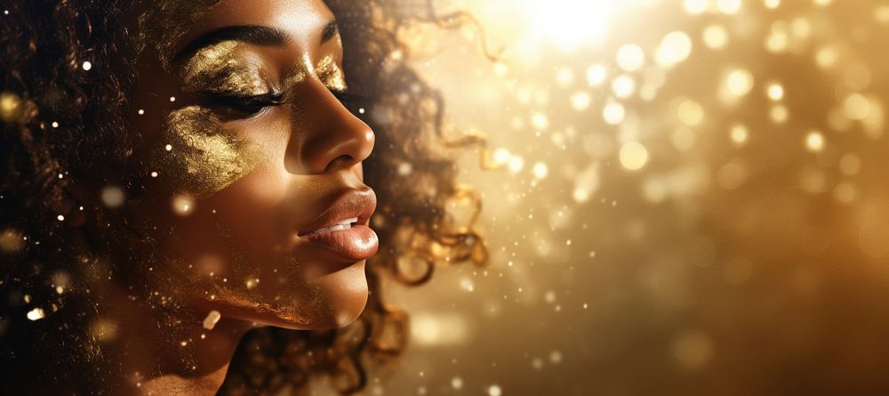 Women face with gold dust portrait adult photo. AI generated Image by rawpixel.