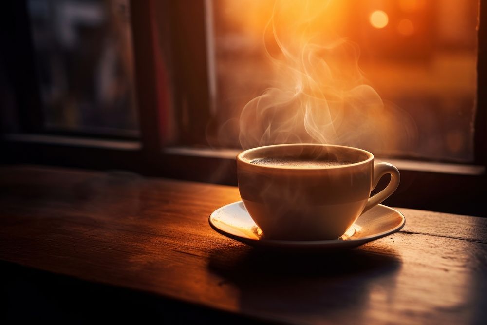 Hot cup of coffee on the table morning saucer drink. AI generated Image by rawpixel.