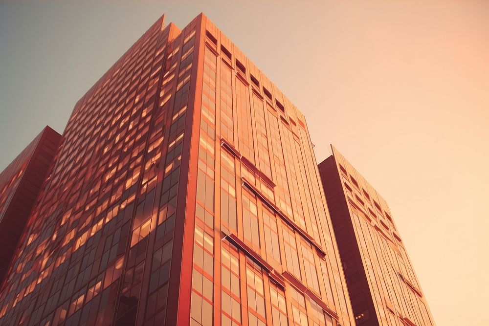 Retro tall office skyscarper tower city architecture building. AI generated Image by rawpixel.