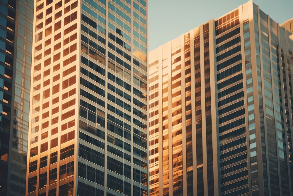 Retro tall skyscraper office buildings city architecture neighbourhood. AI generated Image by rawpixel.