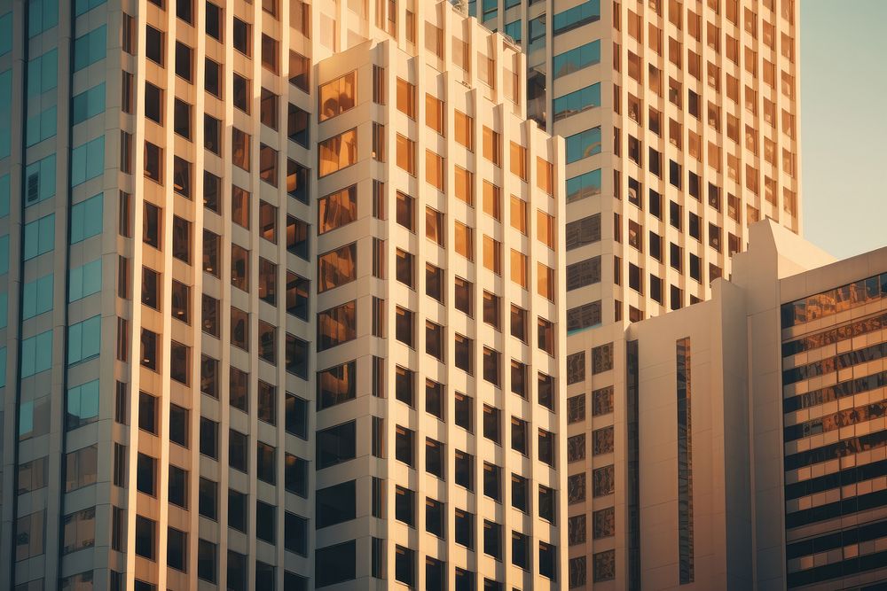 Retro tall skyscraper office buildings city architecture metropolis. AI generated Image by rawpixel.