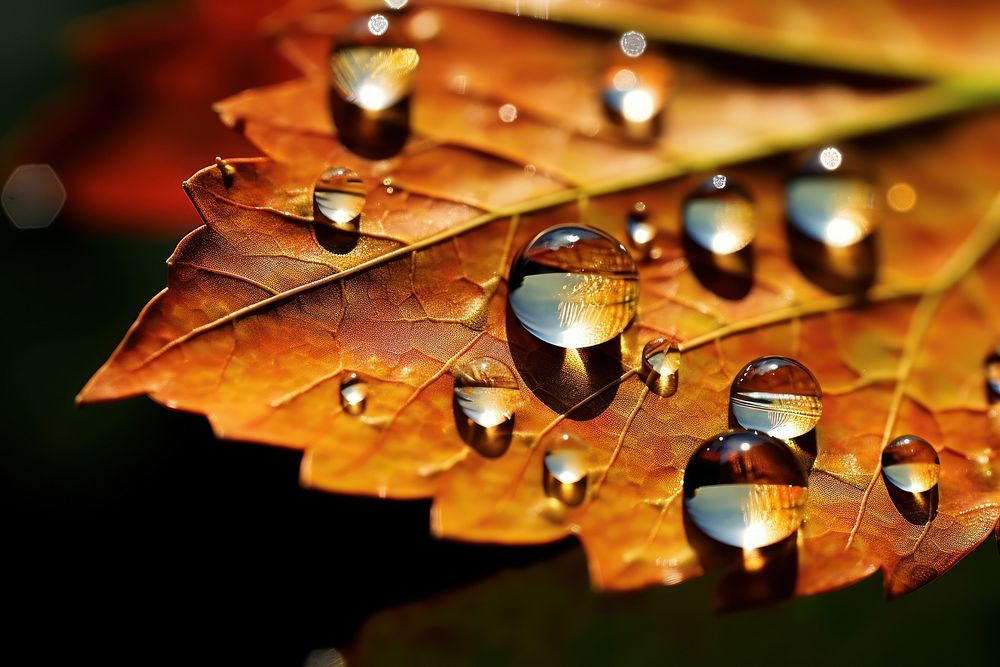 Water drops on the autumn leaf nature plant tree. AI generated Image by rawpixel.