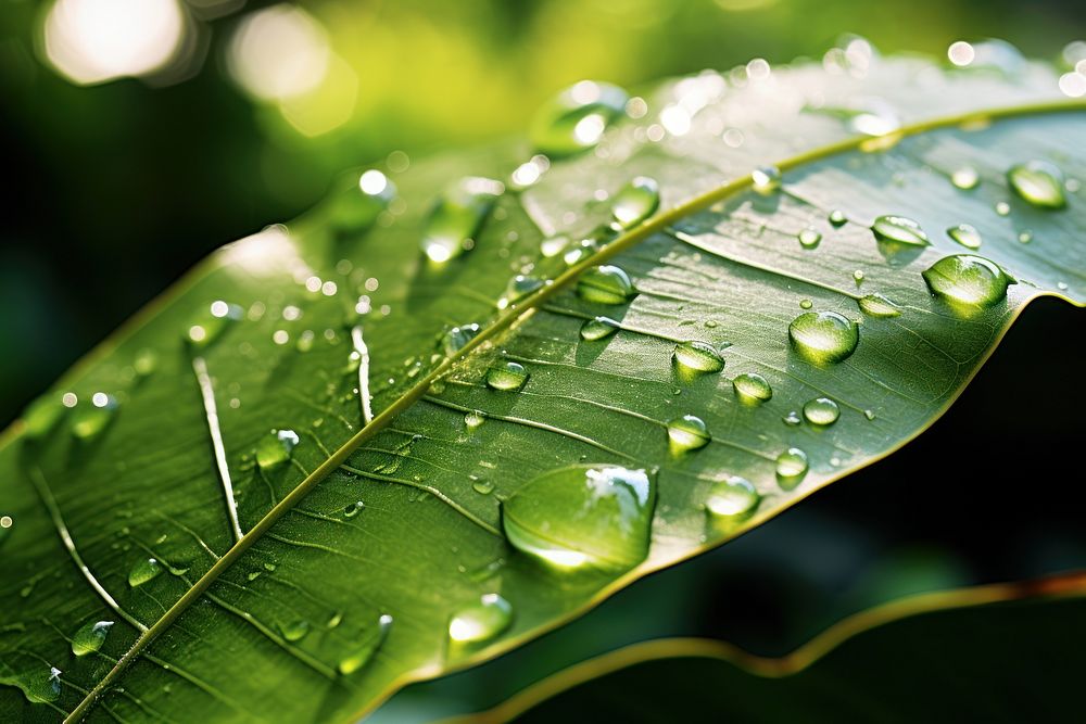Water drops on the leaf nature outdoors plant. AI generated Image by rawpixel.