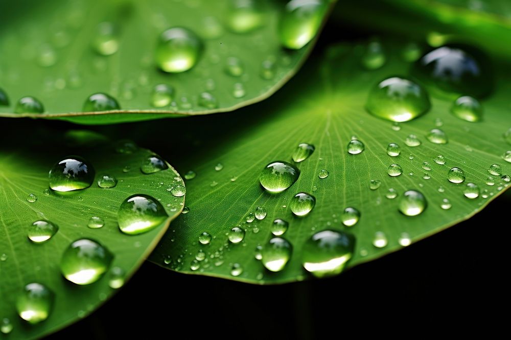Water drops on the lotus leaf nature outdoors plant. AI generated Image by rawpixel.