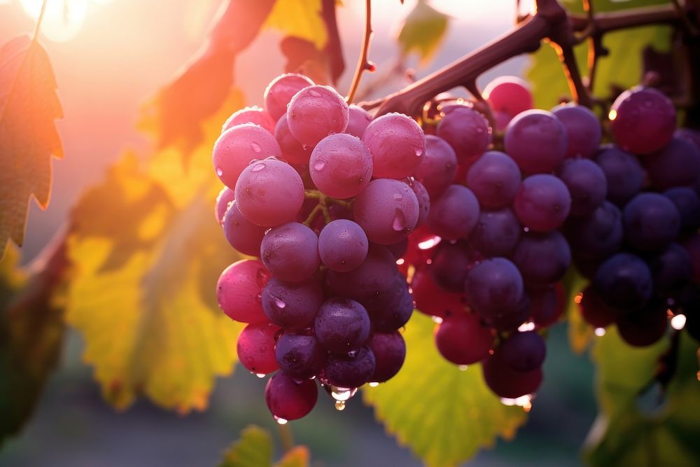 Wet grapes on the trees outdoors nature plant. AI generated Image by rawpixel.