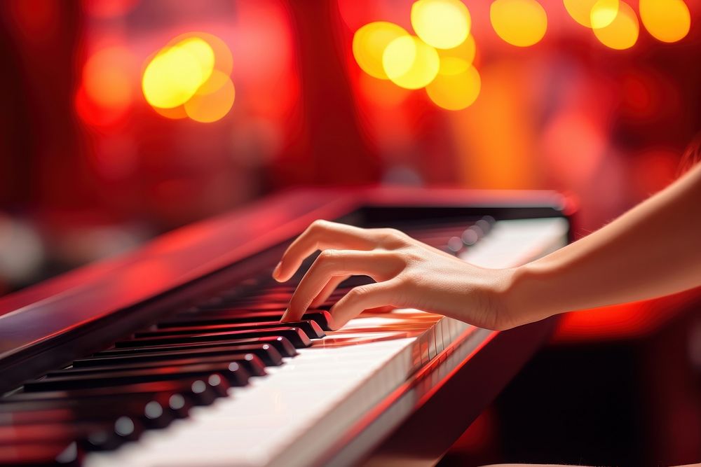 Women hand playing piano keyboard musician stage. AI generated Image by rawpixel.