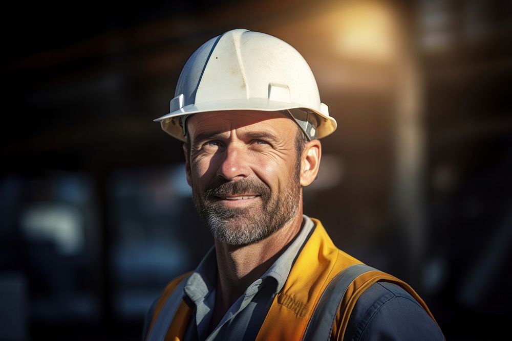 Architect wearing hard hat smiling hardhat helmet. AI generated Image by rawpixel.