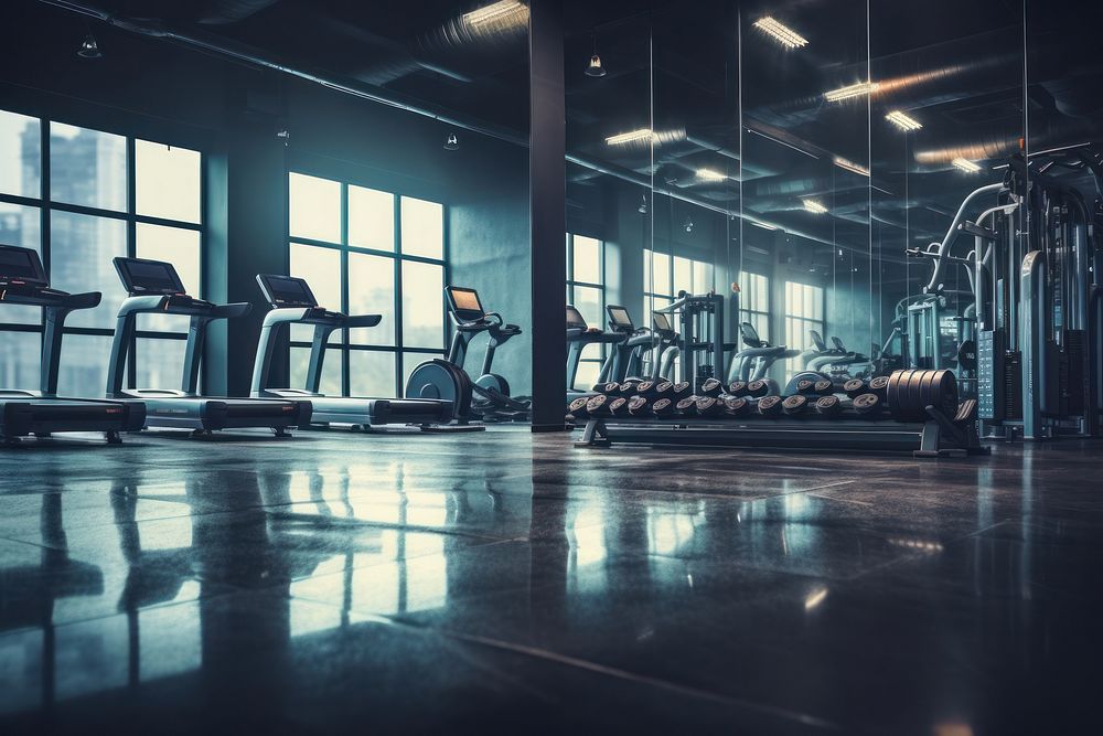Empty Modern Gym Room gym equipment treadmill. AI generated Image by rawpixel.