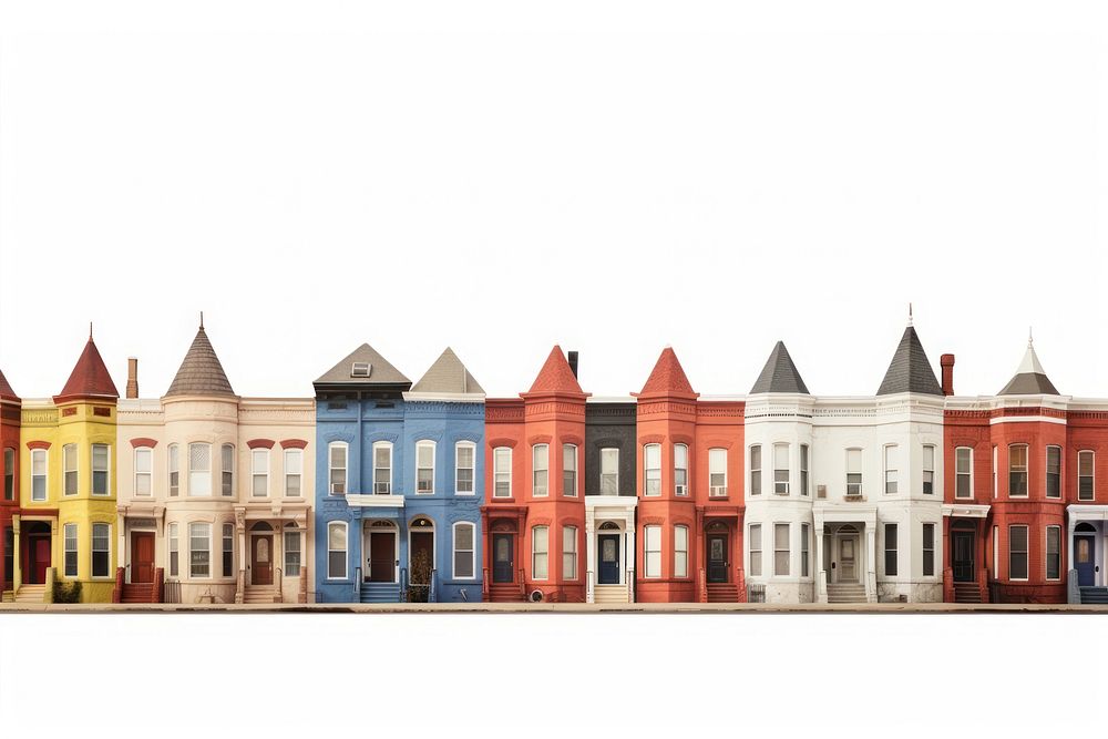 Layers of American row houses architecture building white background. AI generated Image by rawpixel.