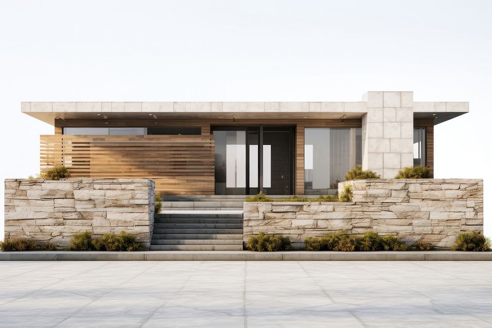 Modern stone house architecture building courtyard. AI generated Image by rawpixel.