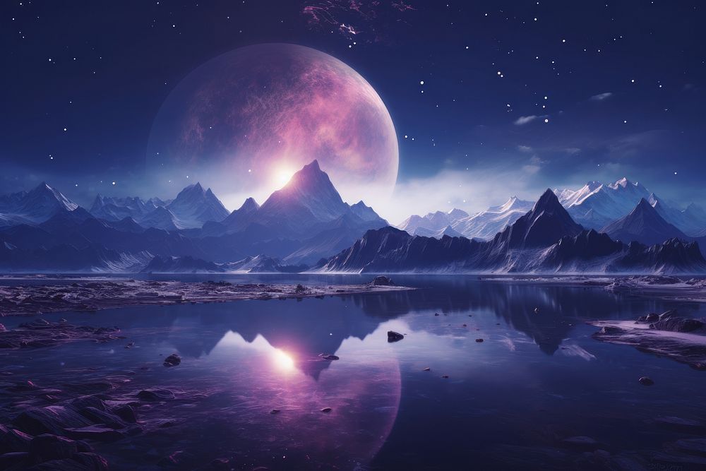 Futuristic landscape astronomy panoramic mountain. AI generated Image by rawpixel.
