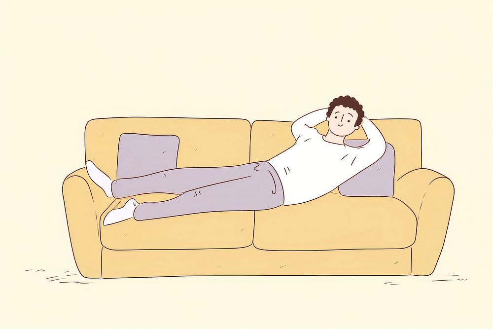 Man chilling in a sofa furniture sleeping drawing. AI generated Image by rawpixel.