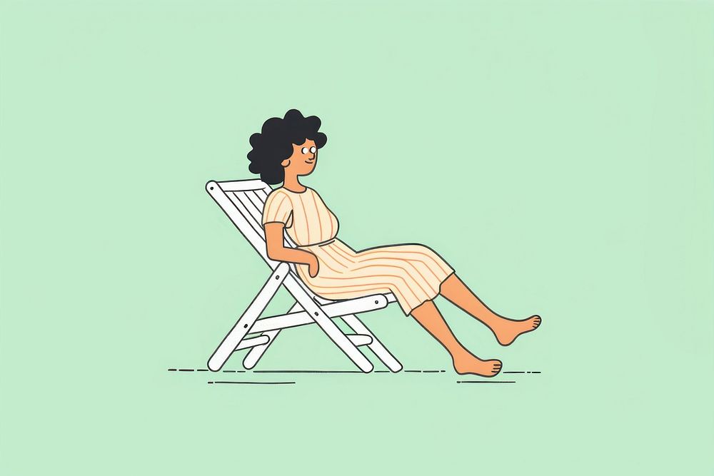 Women chilling on the beach chair furniture sitting drawing. AI generated Image by rawpixel.