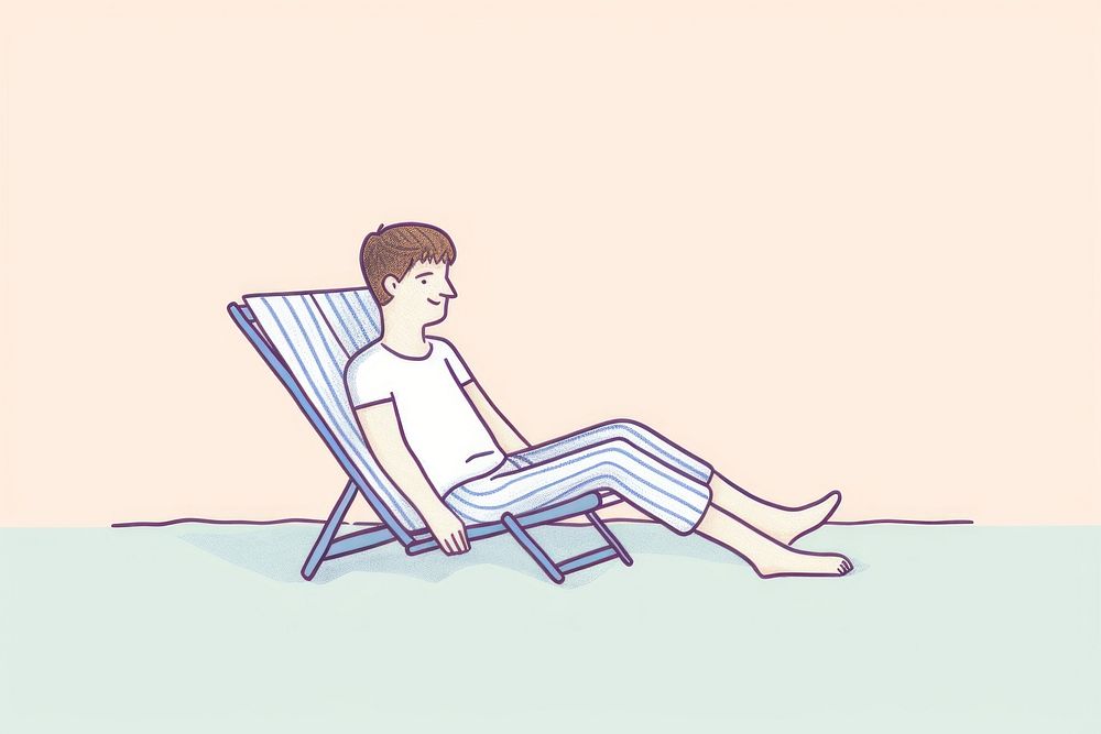 Man chilling on the beach chair furniture drawing cartoon. AI generated Image by rawpixel.