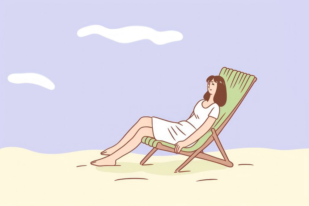 Women chilling on the beach chair sunbathing furniture drawing. AI generated Image by rawpixel.